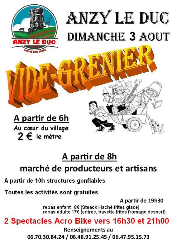 Vide-grenier à Anzy-le-Duc (71110) – Le Bourg